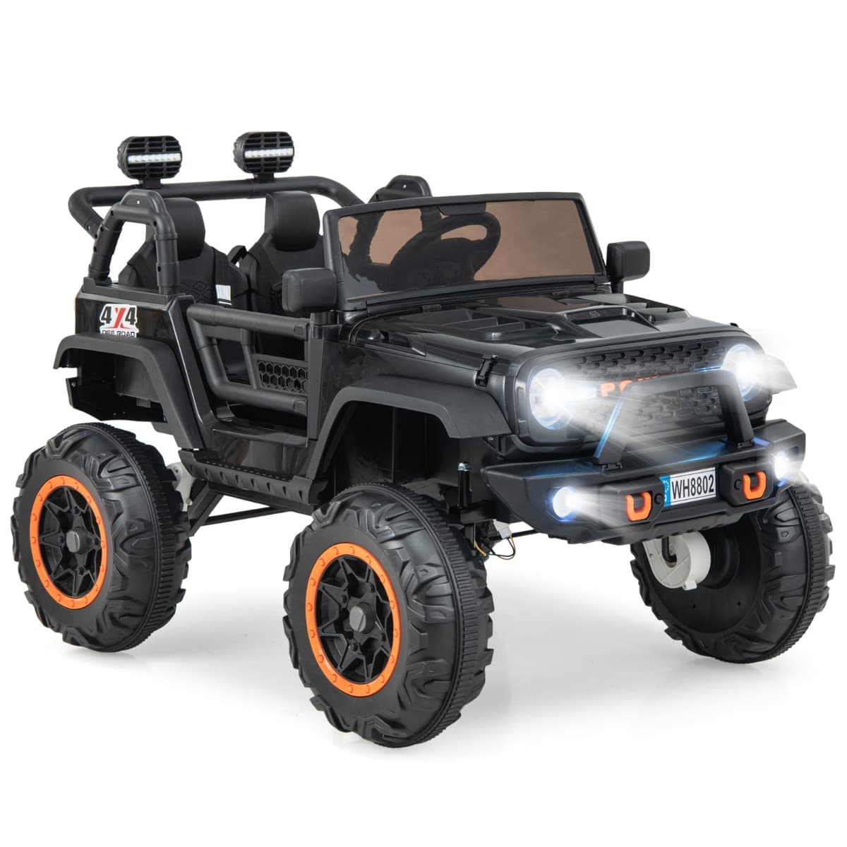 CostwayVoiture Électrique 24v pour Enfants 2 Places Télécommande Musique Histoire Klaxon Usb Fonction de Démarrage Lent Suspensions à Ressort Noir