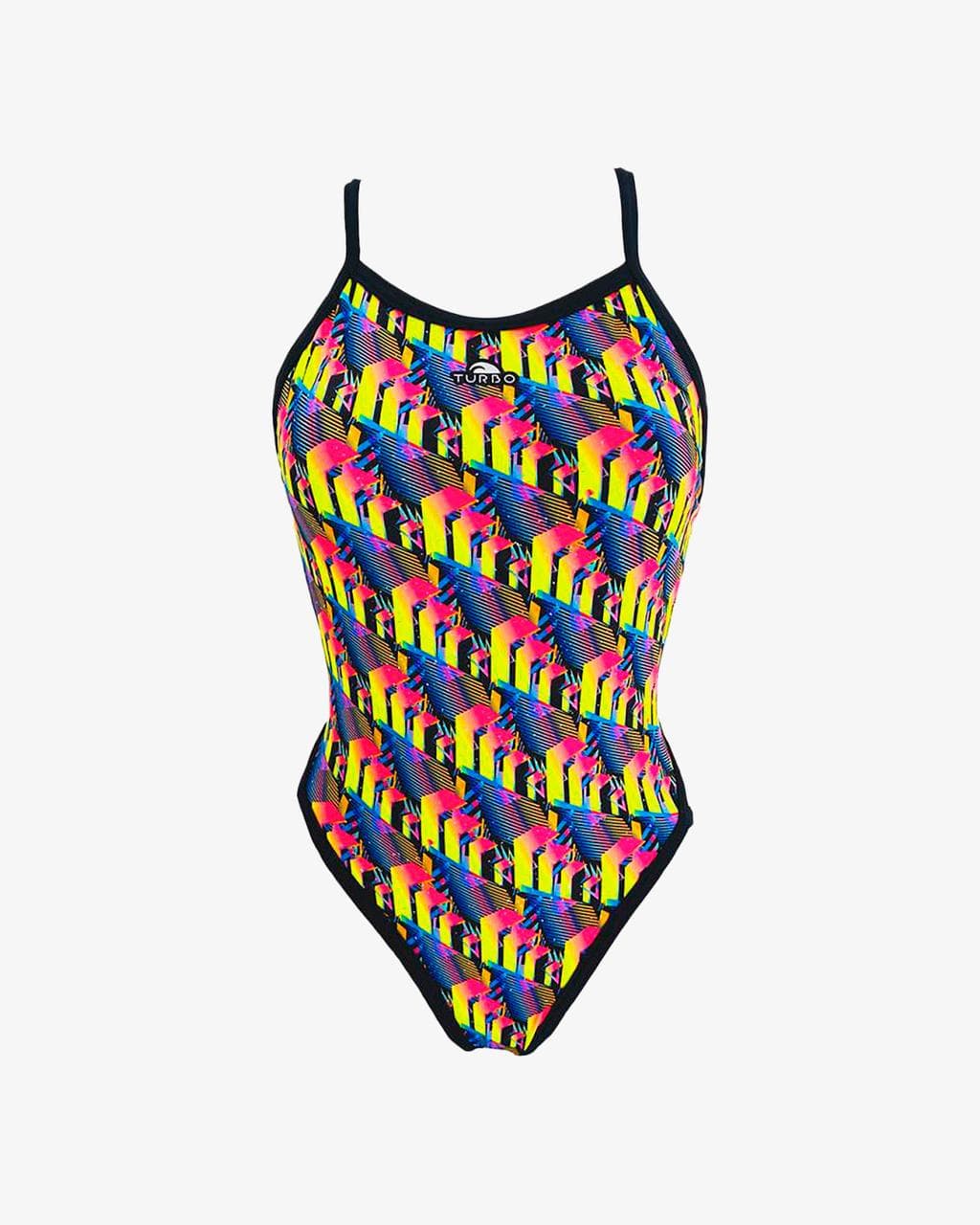 Maillot de bain Turbo Revolution 80's Lines jaune bleu rose femme - XL